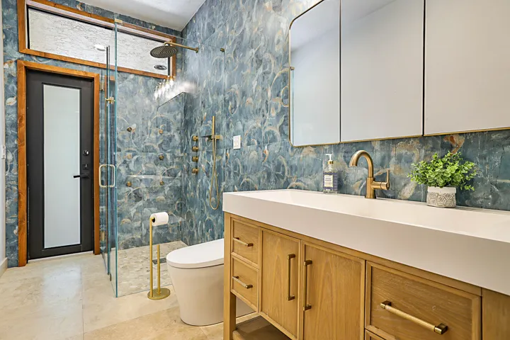 New shower tile and glass enclosure, new vanity