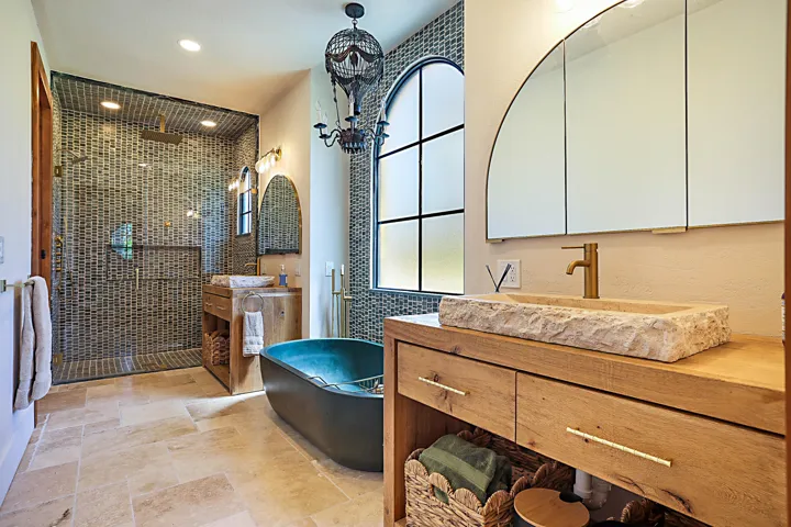 Designer vanities with Travertine Sinks