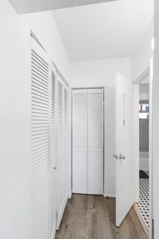 hallway from bedroom to closets and bathrooms