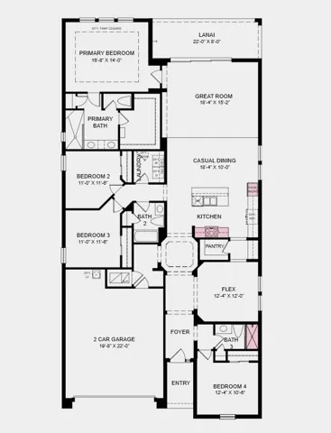 Floor Plan - Additional Highlights Include: gourmet kitchen, shower in bathroom 3, extended tile flooring to the primary suite and closet, and impact windows throughout the whole house