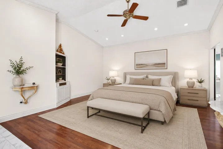 Staged Primary Bedroom off white wall p
