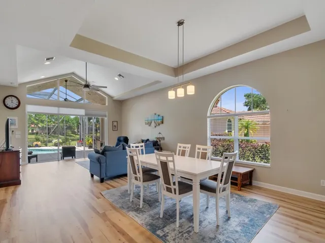 Light bright open area with lake view.
