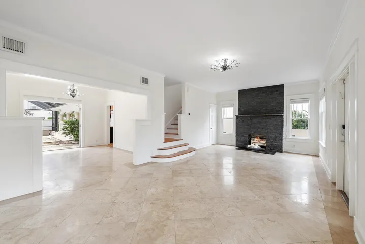 Welcoming fireplace in living room.