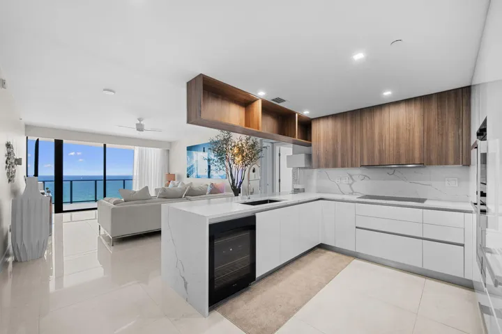 Private living room and kitchen for primary suite wing