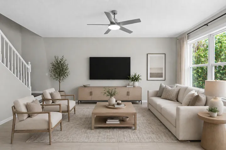 Perfectly staged light and airy Living Room off the kitchen.