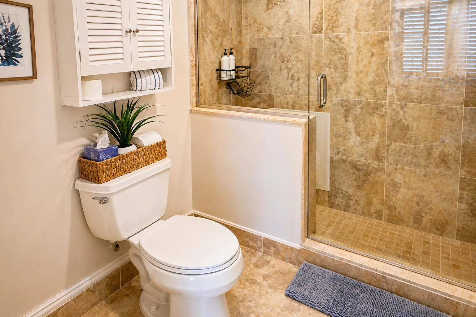 Walk-In Shower Bathroom – Beautiful tiled shower with glass enclosure and clean finishes.