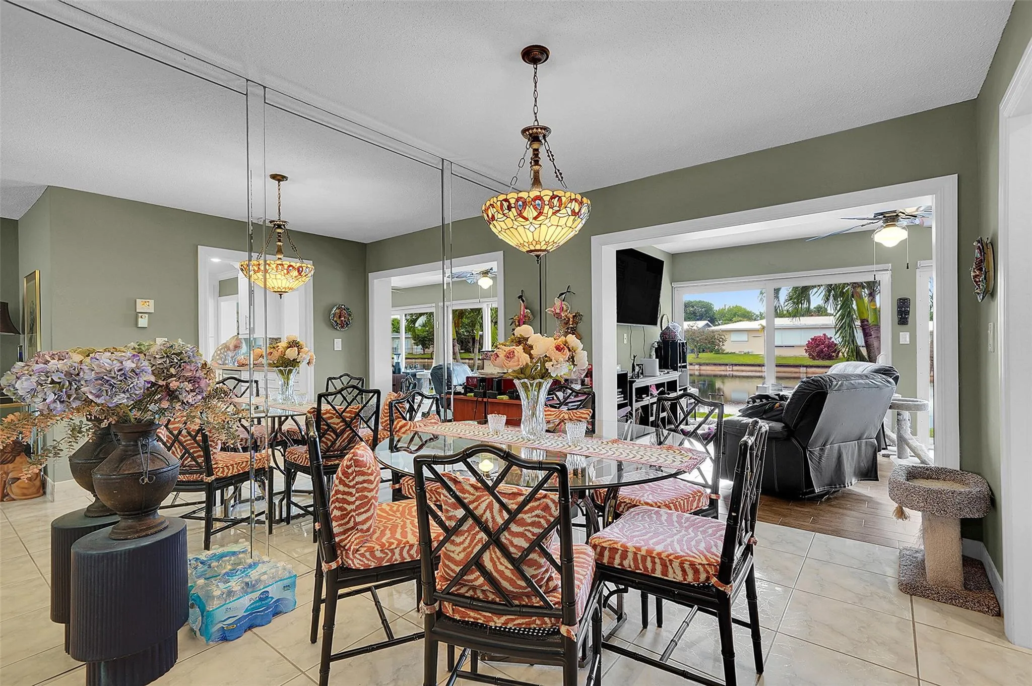 Dining area with a water view