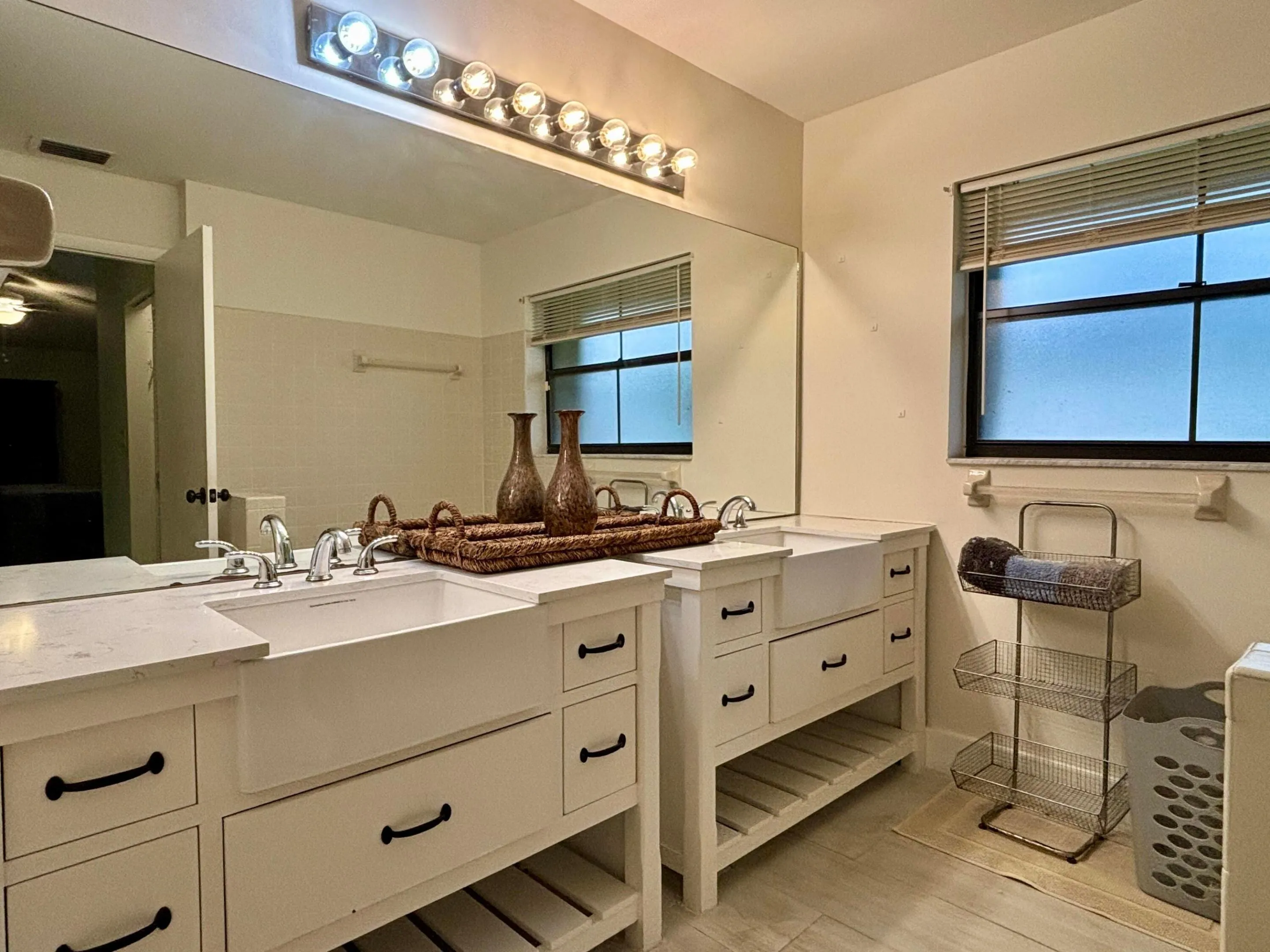 Main bathroom has bathtub and separate shower
