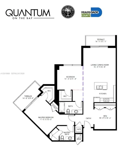Dotted lines show two ways to create a 3rd bedroom.