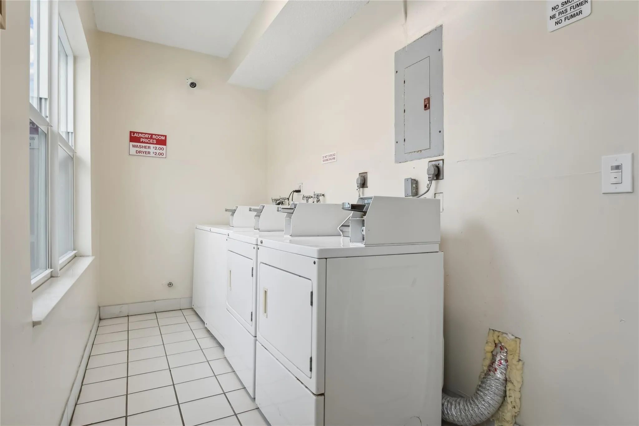Laundry room in building.