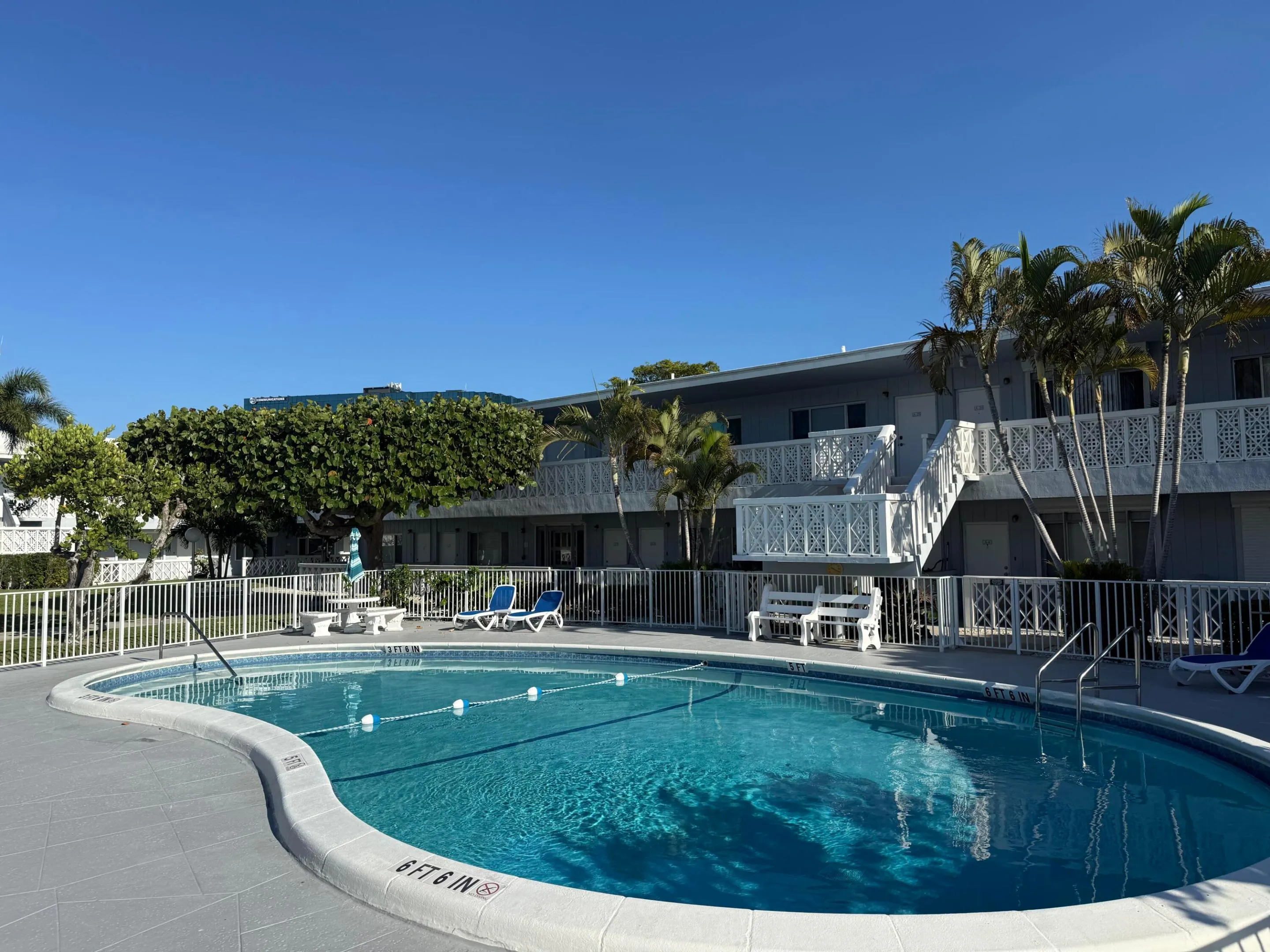 Amenity available, sparkling pool and lounge chairs