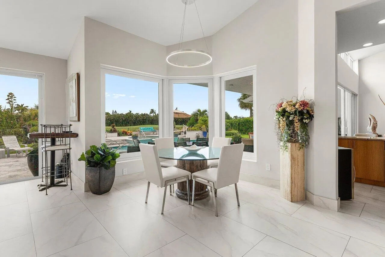 Kitchen looking over golf and lake