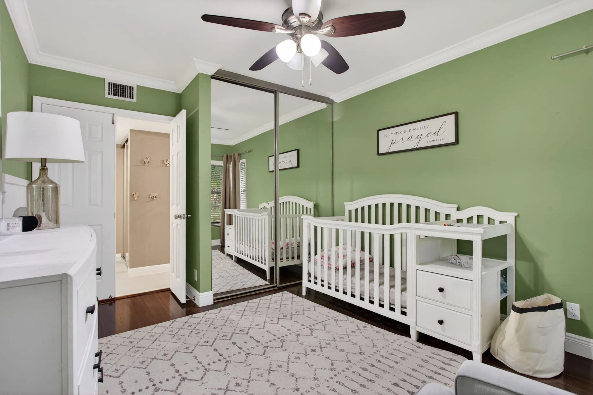 The second bedroom has new paint and a large closet.