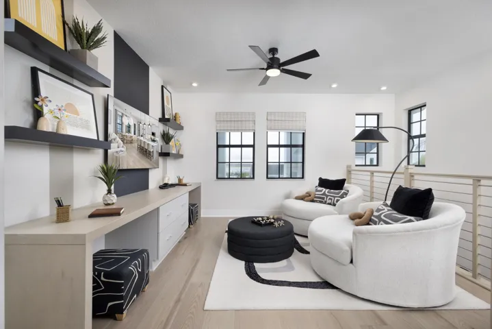 Stock photos represent builder's floorplan