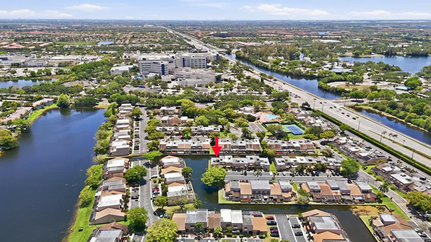 Aerial with hospital behind