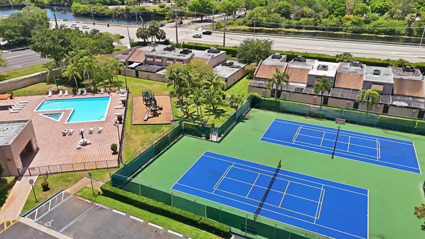 Community playground with tennis