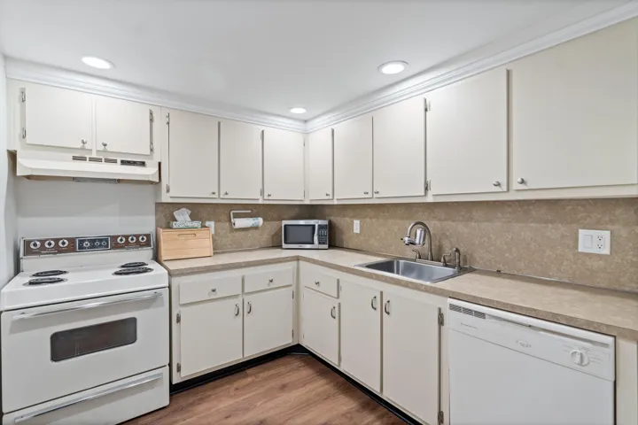 Kitchen with stove, oven, and dish washer.