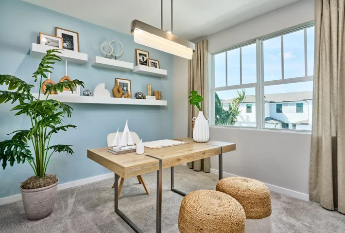 Stock photos represent builder's floorplan
