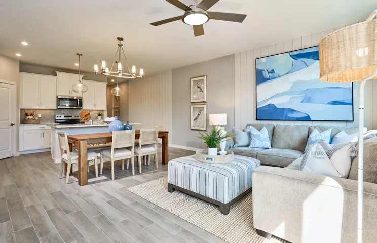 Stock photos represent builder's floorplan