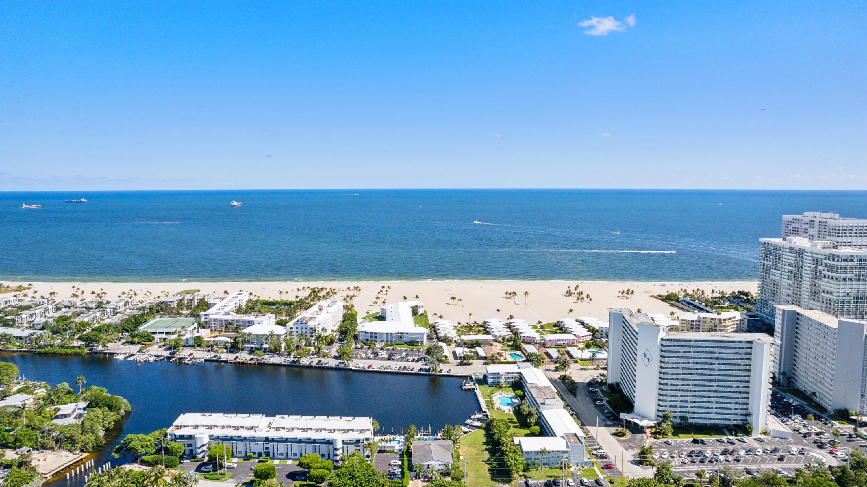 Surrounded by water, enjoy sweeping ocean views and cruise ships.