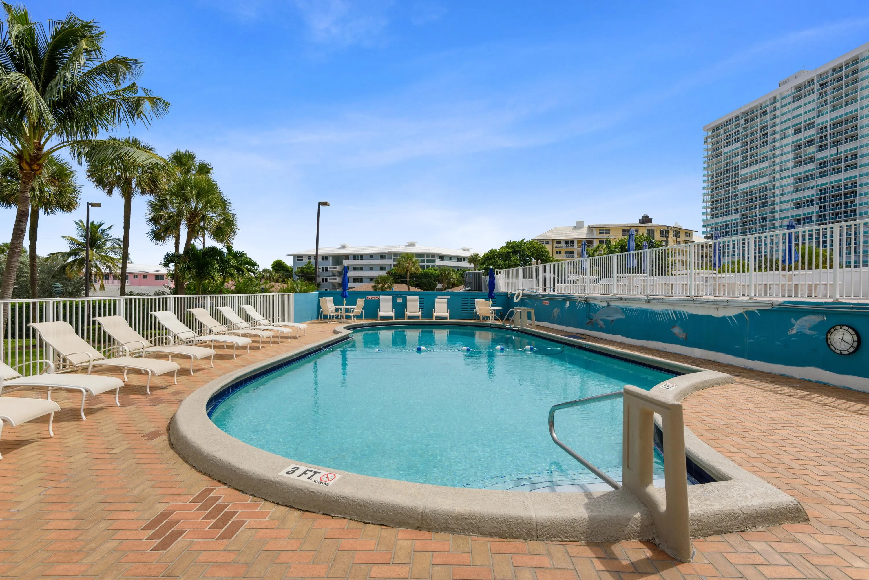Heated pool great for relaxing days poolside or lounging after a beach day.