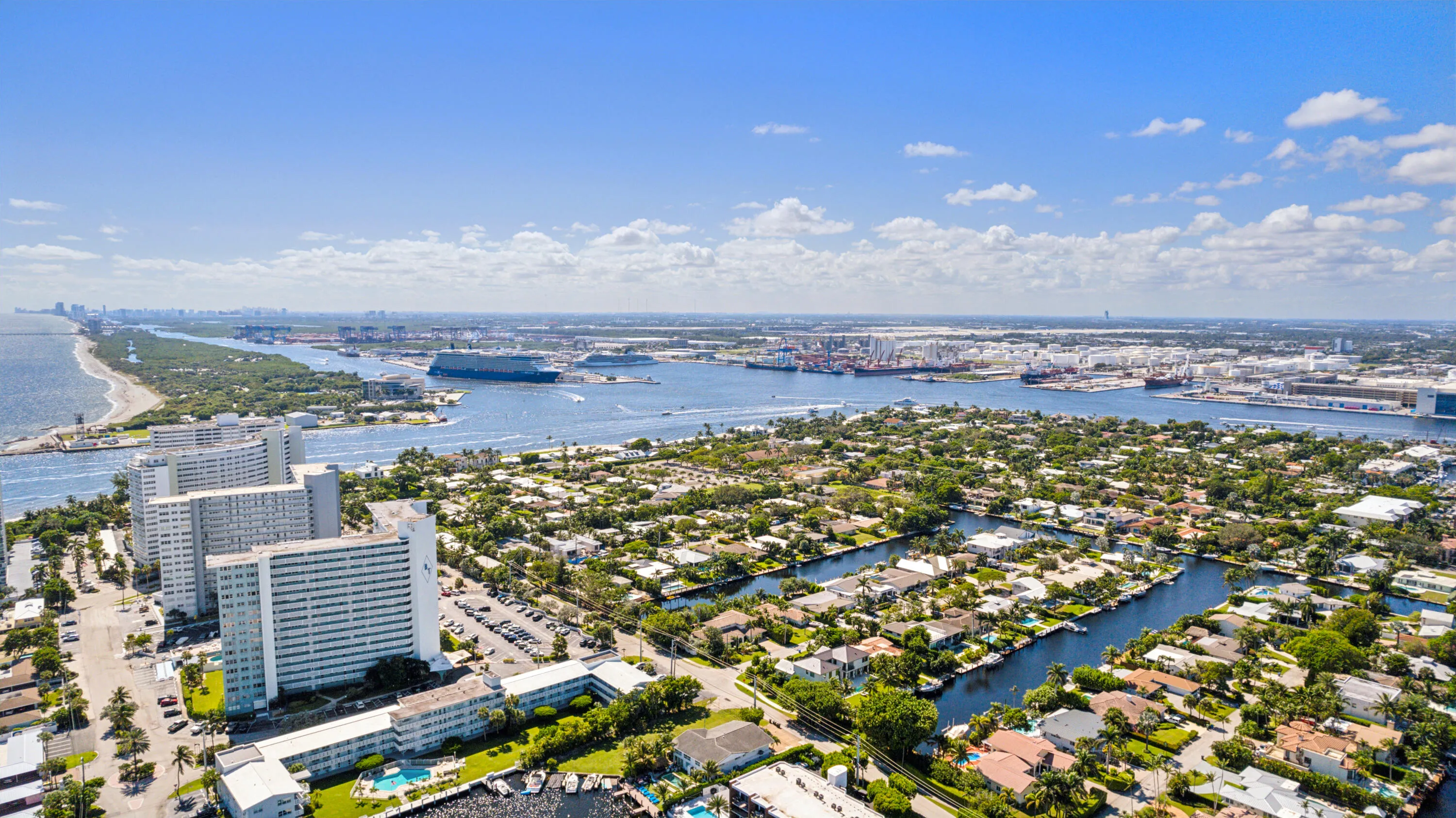 Surrounded by water, enjoy sweeping ocean views and cruise ships.