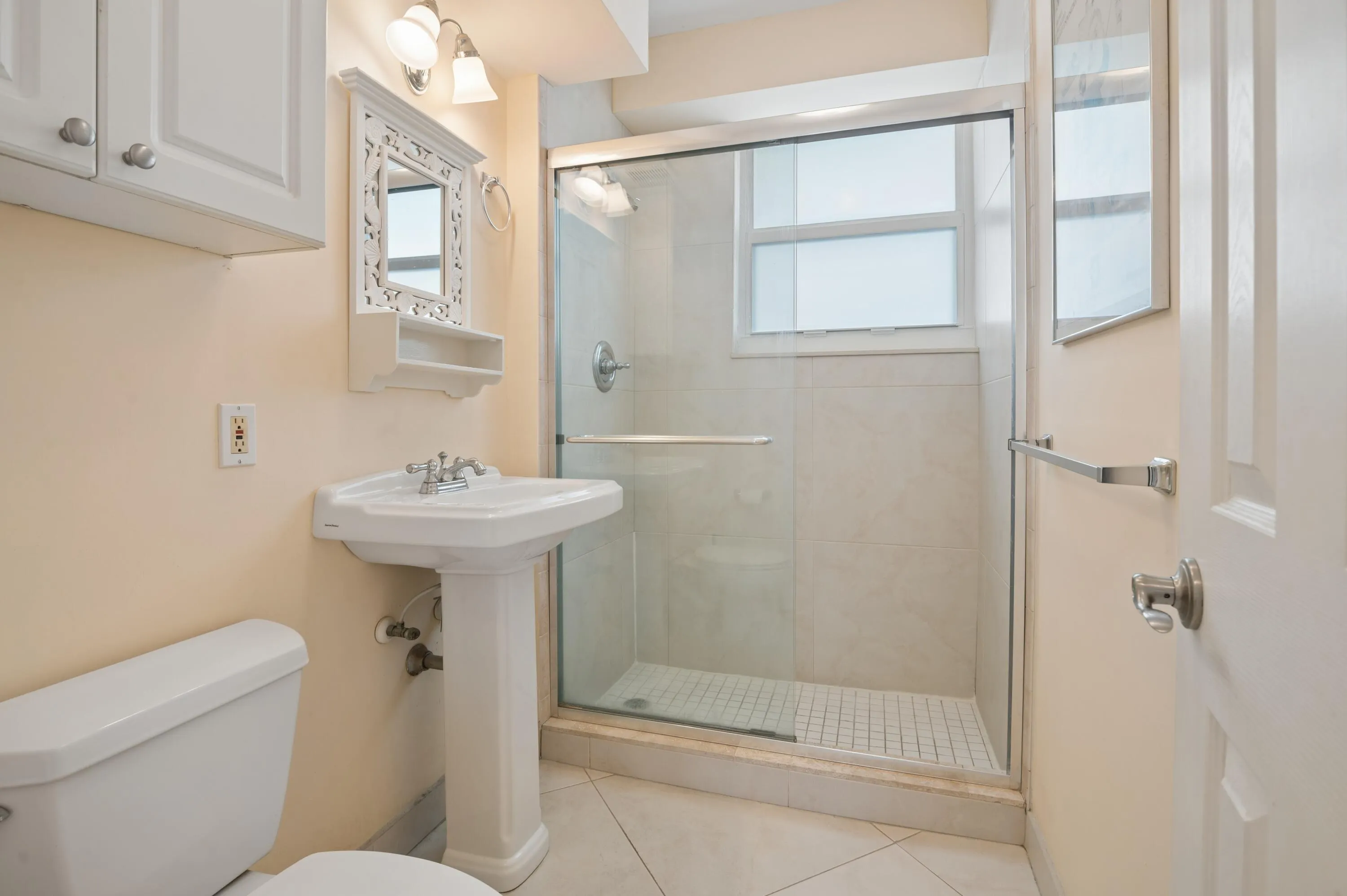 Updated sleek walk in shower.
