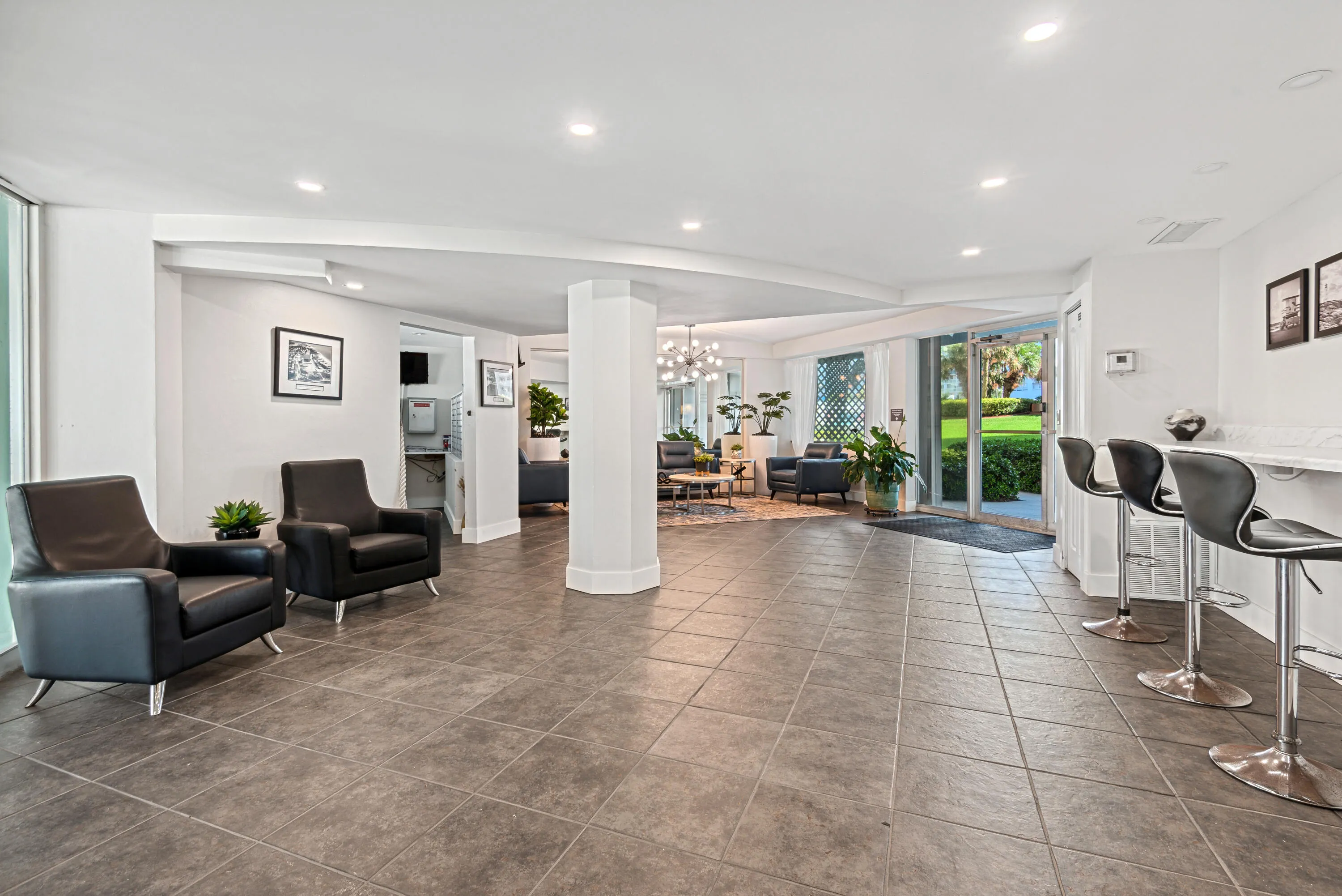Renovated lobby with fob entry, security cameras and 24/7 manned front desk.