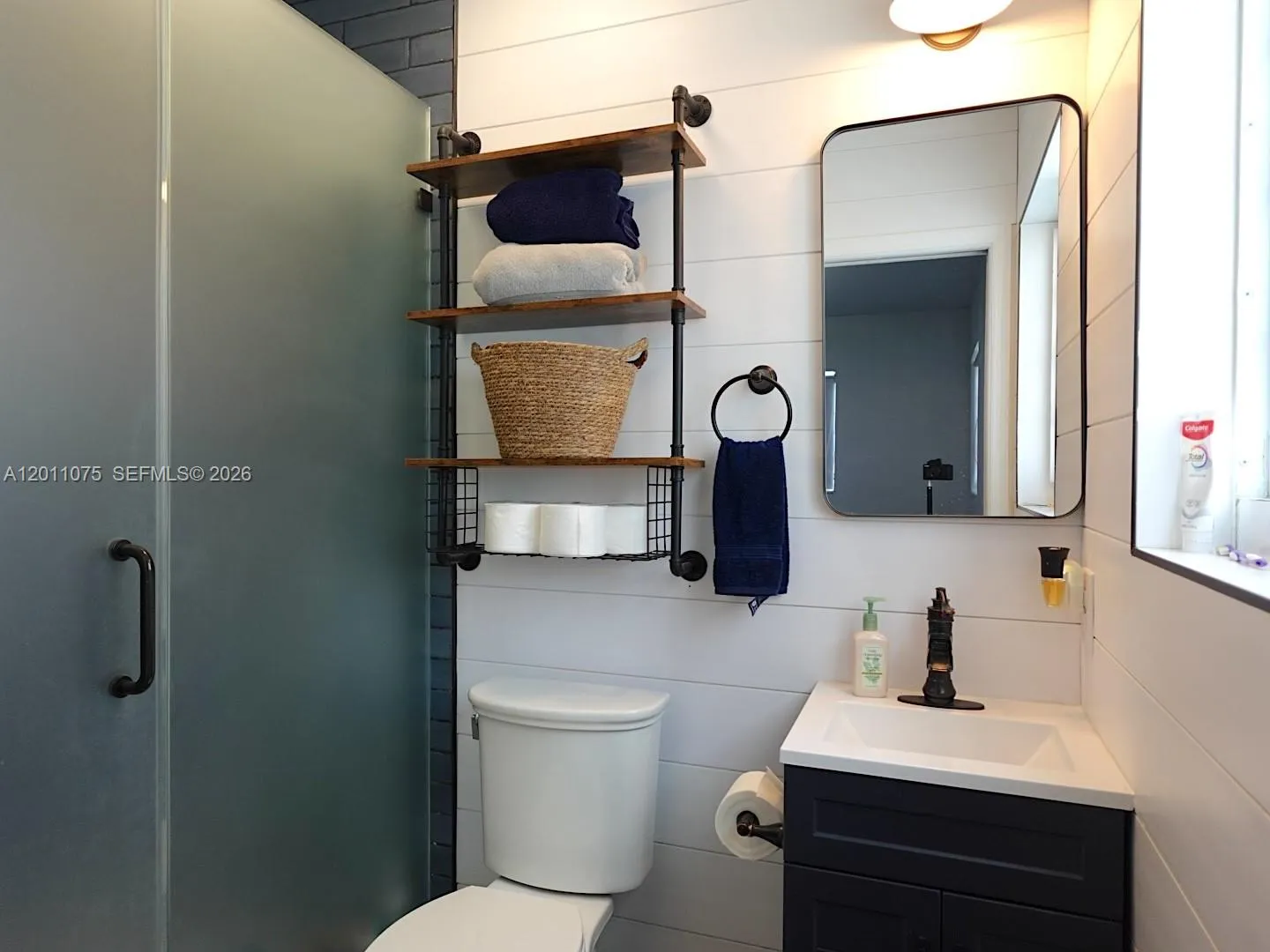 Beautifully renovated primary bathroom with modern finishes