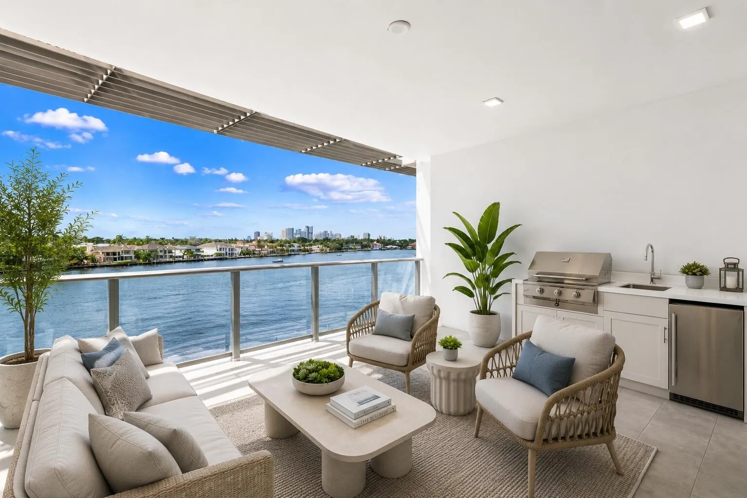 Expansive balcony view of the Widest part of the Intracoastal and Middle River across from $30-40M homes