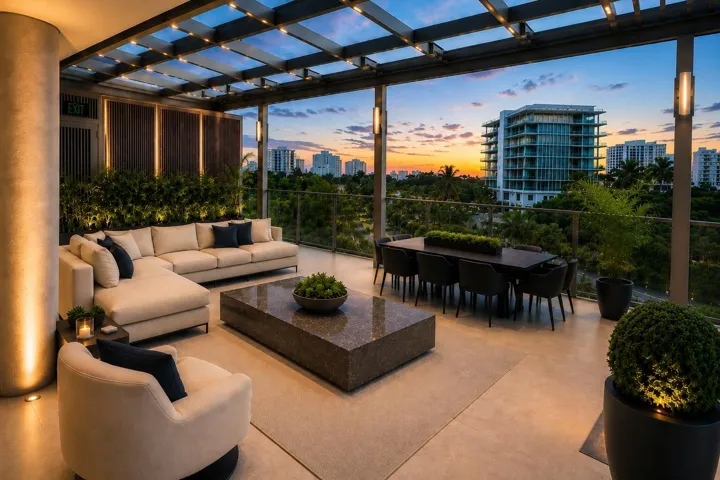 Virtually staged Expansive 555 SF. Lanai with Pergola