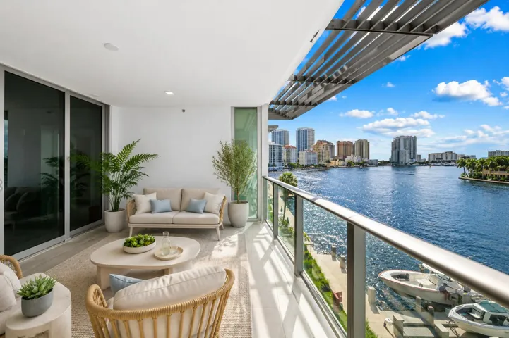 Expansive Balcony view of the Widest part of the Intracoastal and Middle River across from $30-40M homes