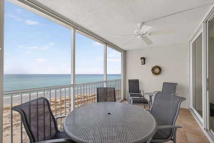 View from balcony of beach and ocean