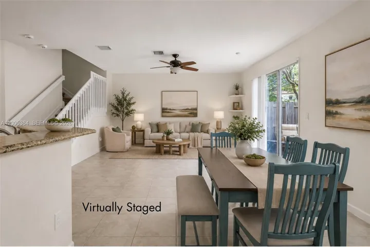Virtually staged dining area & family room