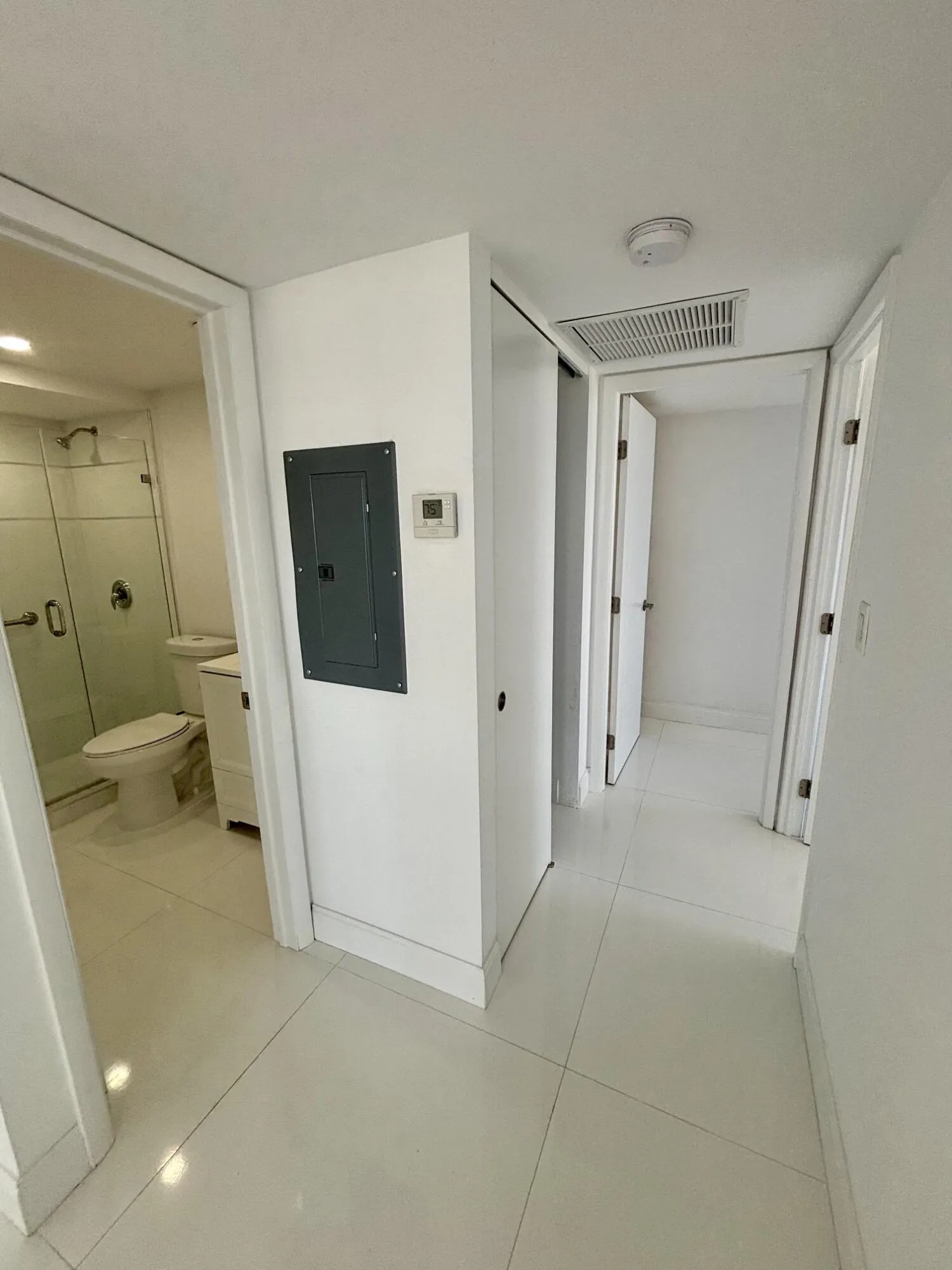 Hallway to second bathroom and bedrooms