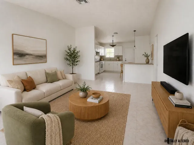 View of Living Room and Kitchen from the front door