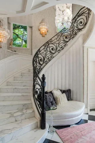Marble elegant stair way with imported Murano glass chandelier
