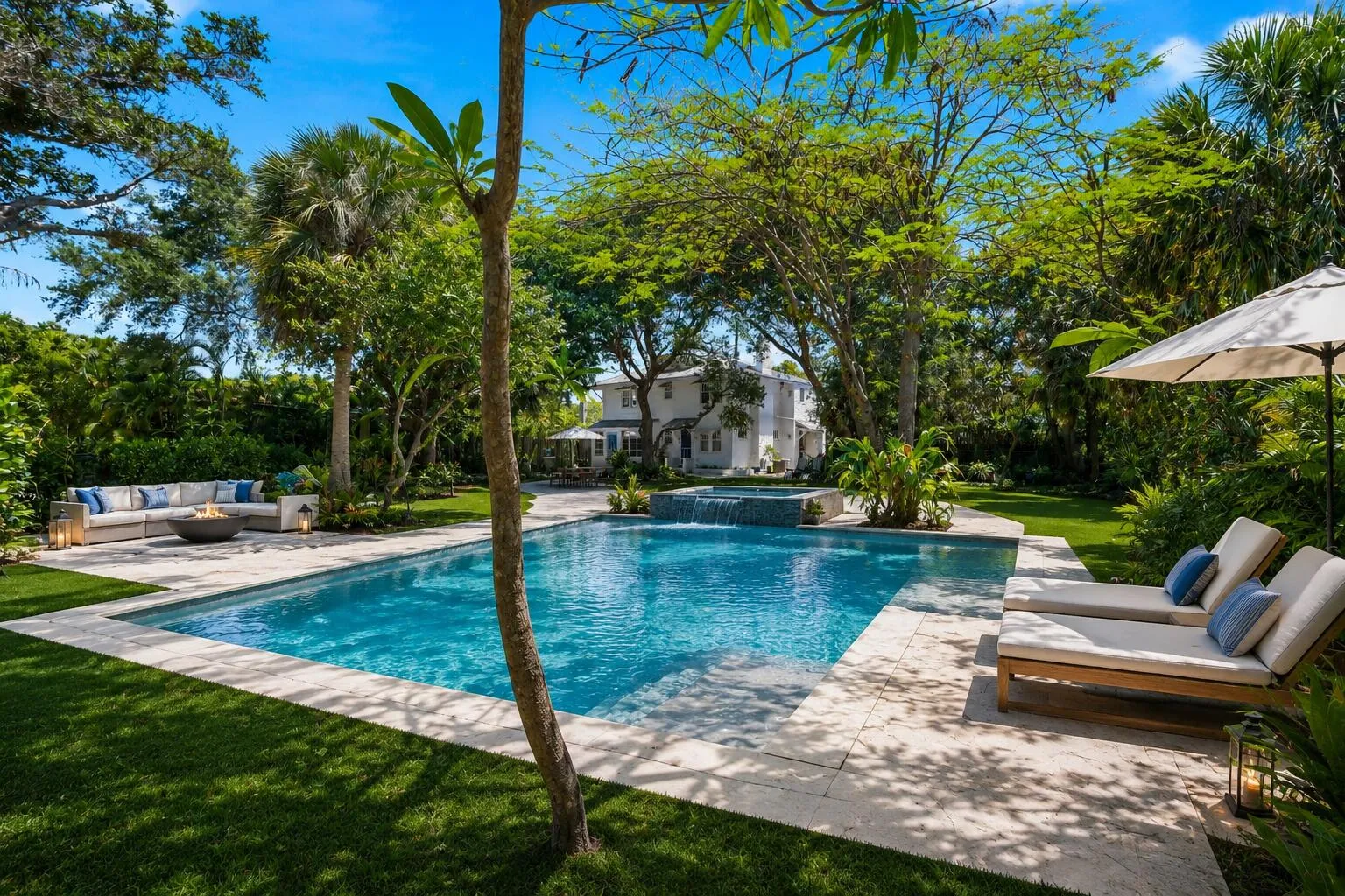 Virtual rendering/photo illustration for marketing purposes only. Image is intended to demonstrate a possible future pool and outdoor layout if both adjacent parcels are purchased together. No pool or improvements currently exist on the property. Buyers should verify all zoning, permitting, construction possibilities, and development options with the City of Lake Worth Beach.