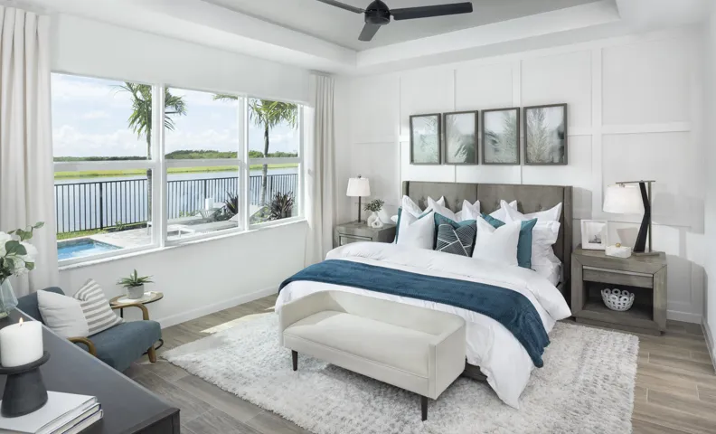 Stock photos represent builder's floorplan