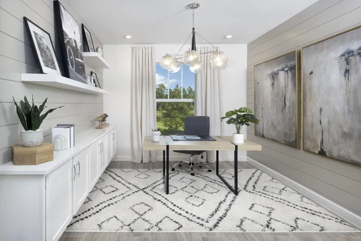 Stock photos represent builder's floorplan