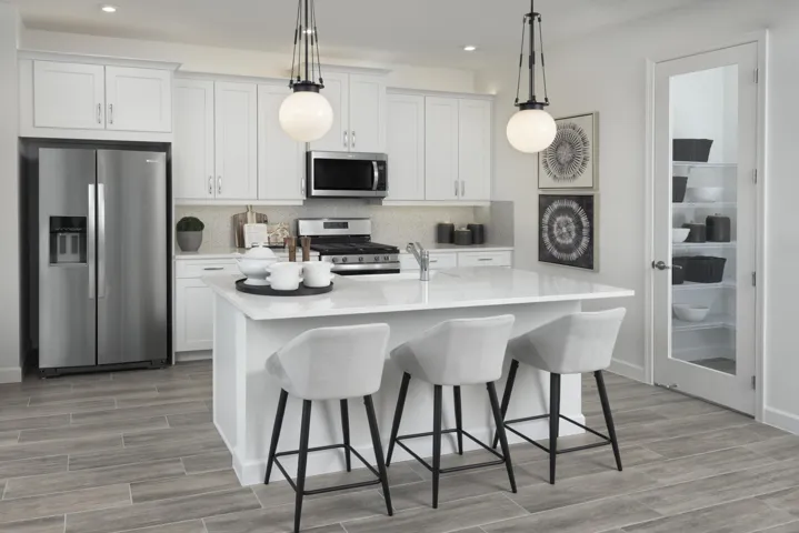 Stock photos represent builder's floorplan