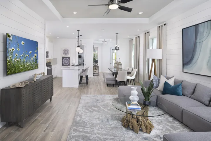Stock photos represent builder's floorplan