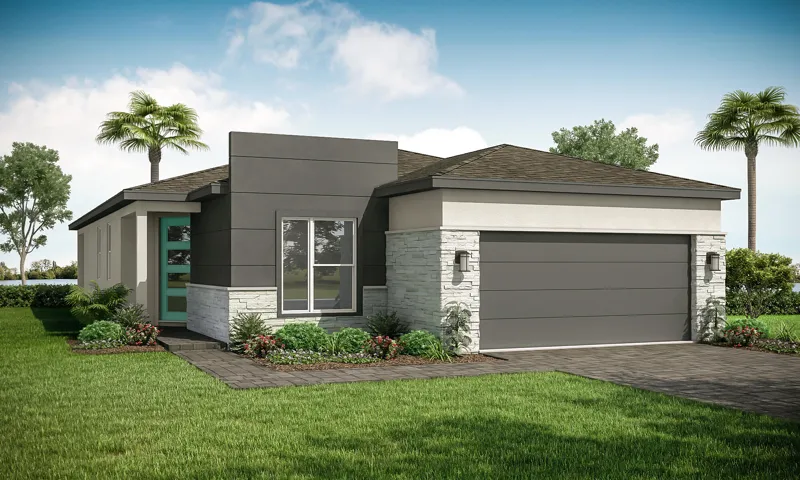 Stock photos represent builder's floorplan