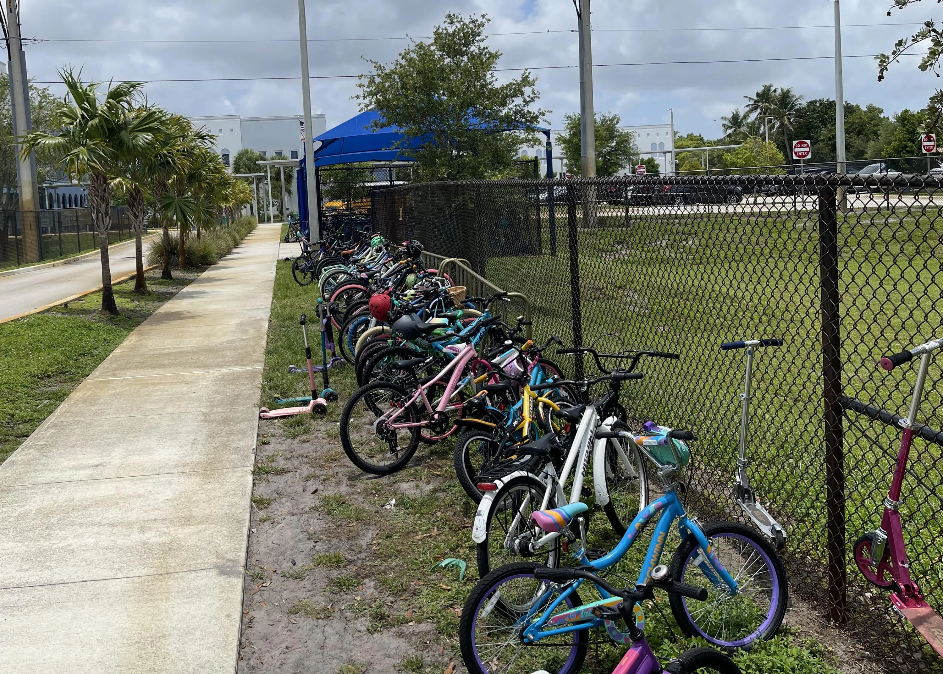 Many students in the neighborhood walk, bike or scooter to school.
