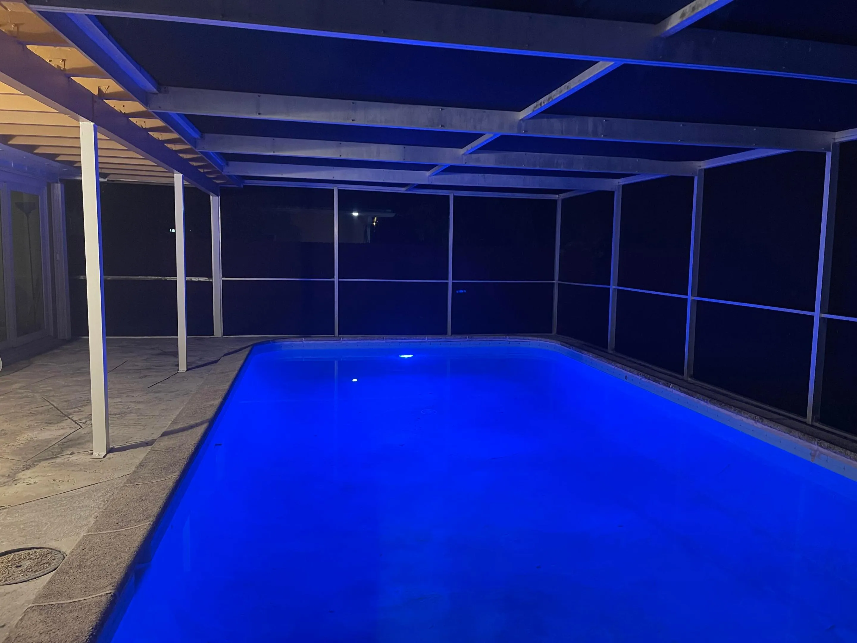 Change color program to suit your favorite choices for night time pool vibes.