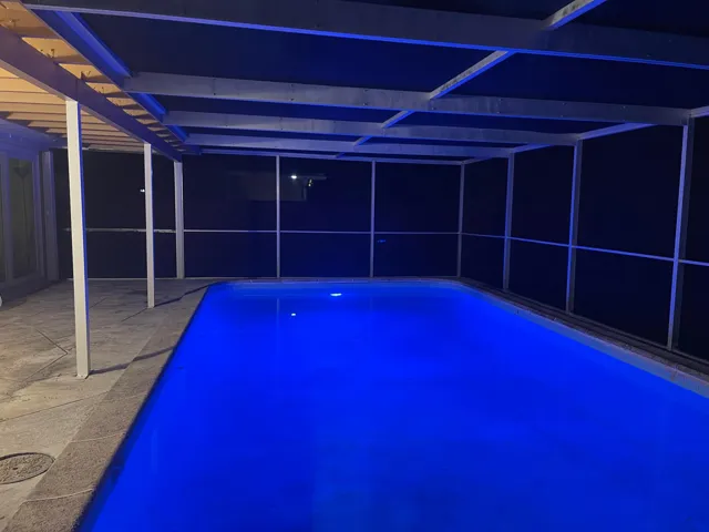 Change color program to suit your favorite choices for night time pool vibes.