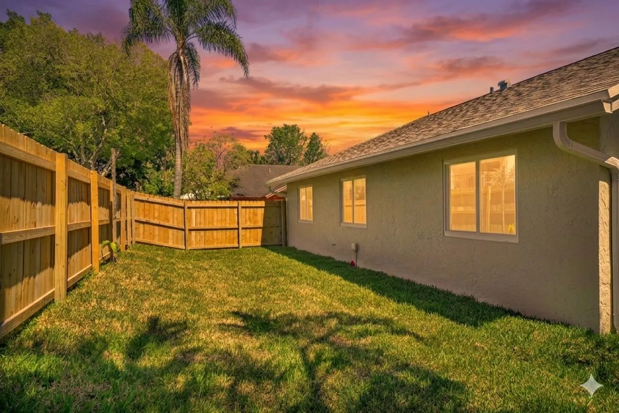 FULLY FENCED IN BACKYARD WITH SIDE GATE ACCESS.