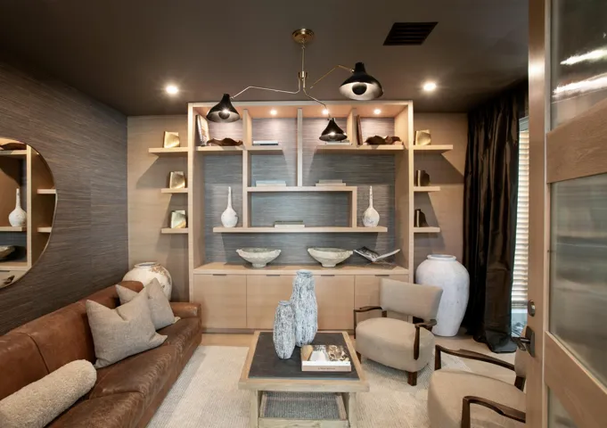 LIBRARY WITH CUSTOM WHITE OAK CABINETRY