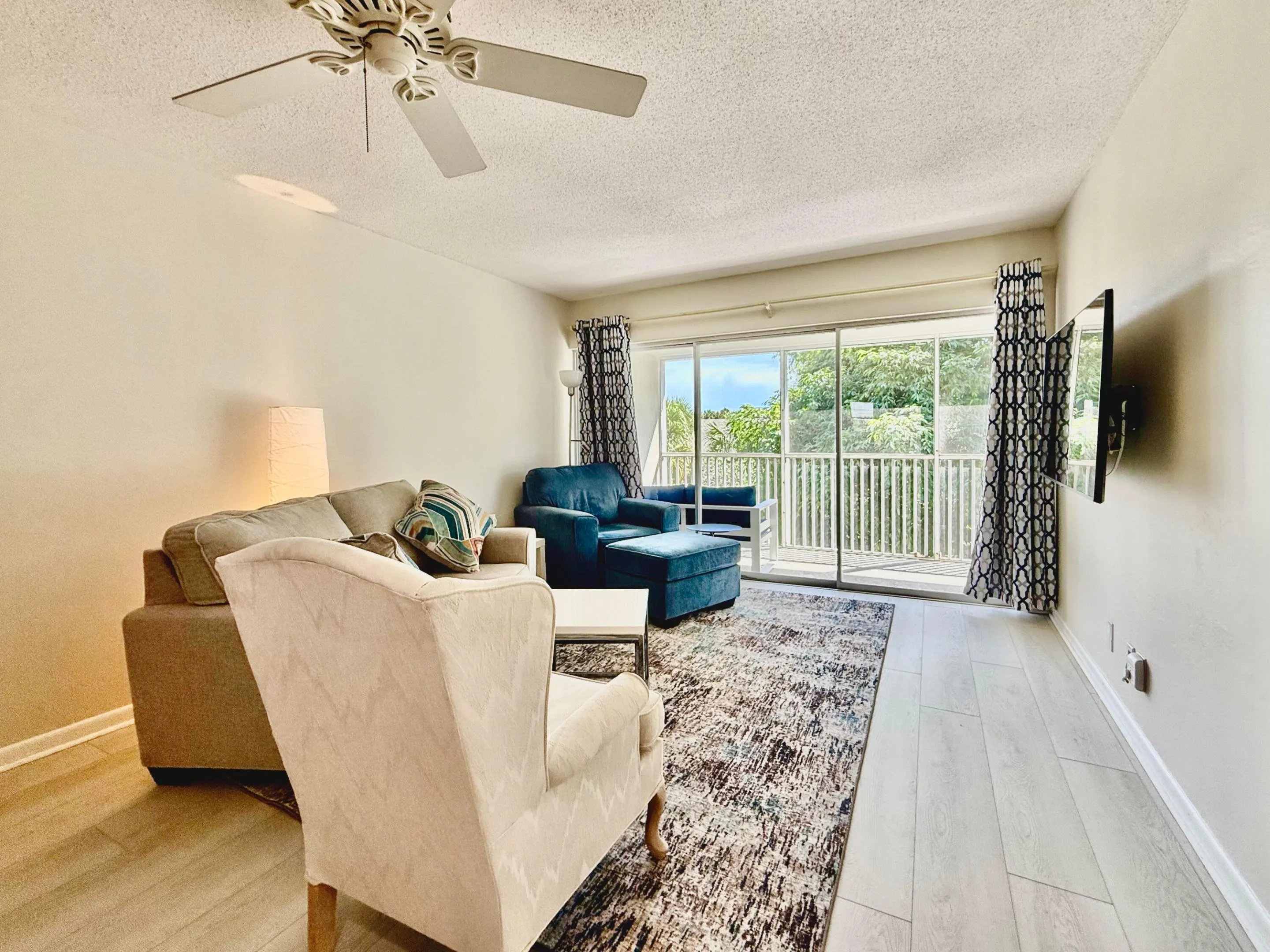 Living area with deck access
