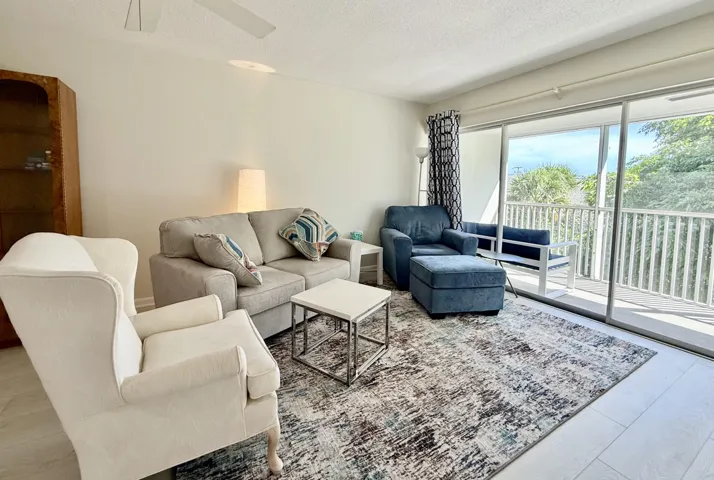 Living area with deck access